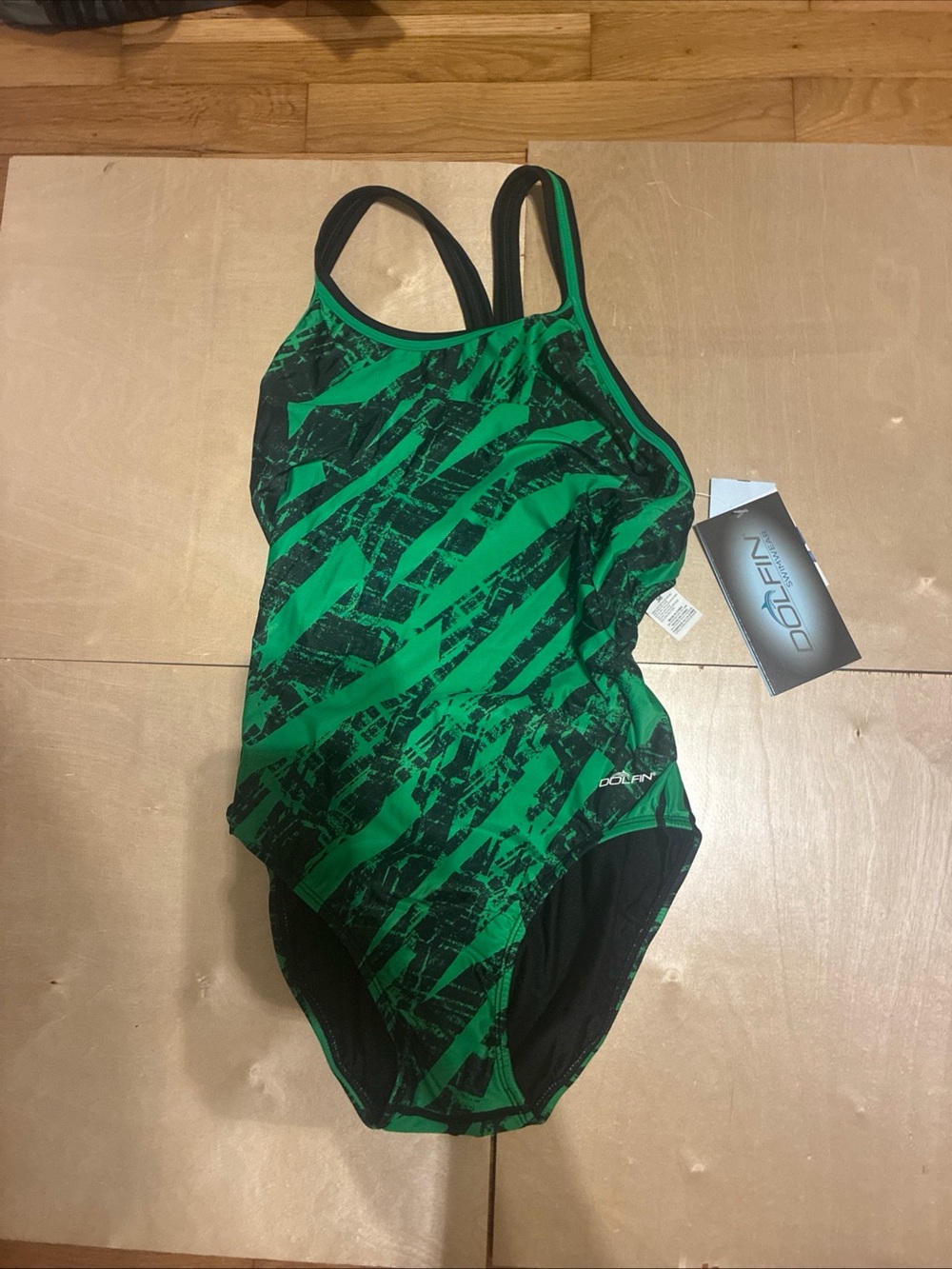 Dolfin Green and Black Patterned Women's One-Piece Swimsuit NWT Sz 36